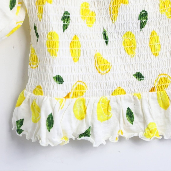 NWT Forever 21 Smocked Lemon Print cropped top cottagecore 100% cotton S novelty - Picture 8 of 9